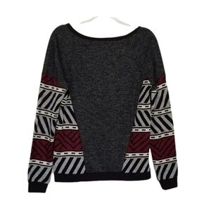 Sanctuary Colorblock Gray Sweatshirt Sweater with Knit Aztec Print Accent.